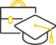 Brief case and mortarboard icon signifying proficiency and real-world assessmentgned with the ACTFL Proficiency Guidelines.